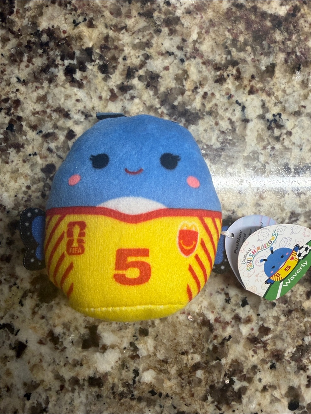 McDonald’s FIFA 2026 Squishmallow Blue and Yellow Plush Bird Toy with Number 5